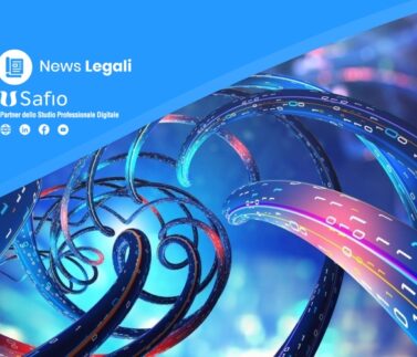 Logo News Legali e Safio con sfondo tecnologico blu e linee di codice digitali