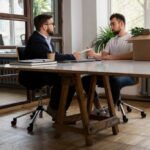 persona dimissioni lavoro scrivania discusssione accordo stipendio denaro soldi retribuzione